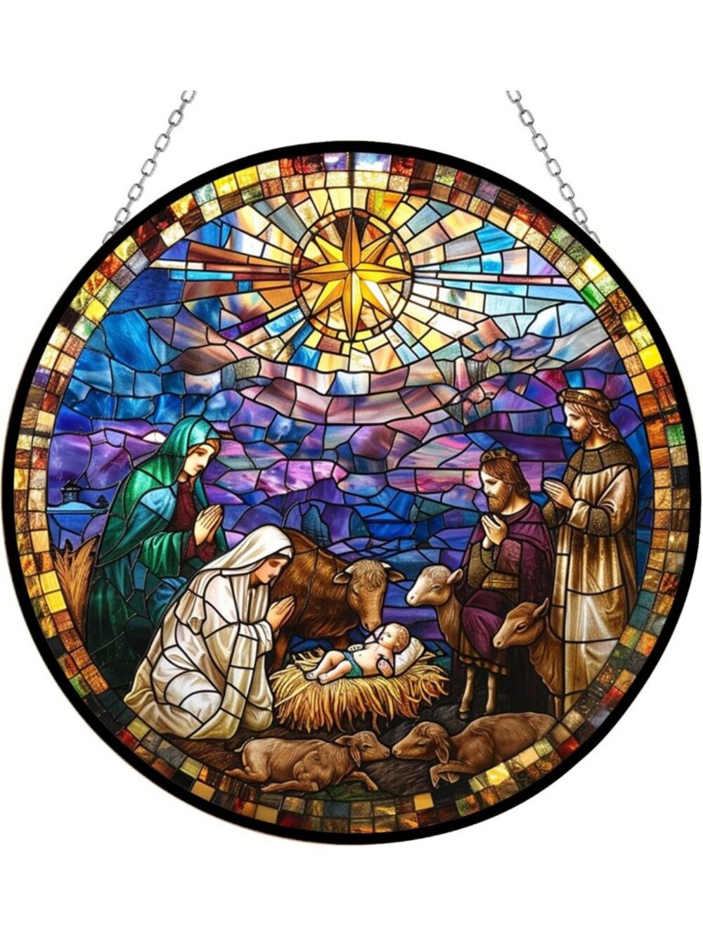 Stained Glass Suncatcher - Jesus Nativity Window Decor, Perfect Gift for Mom